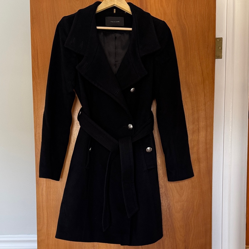 Tahari Black Wool Trench Coat